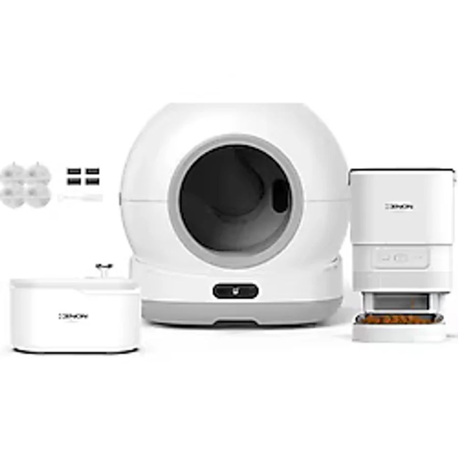 Xenon Smart Otomatik Kedi Tuvaleti 72L, Otomatik Mama Kabı, Kedi Su Pınarı (Şeffaf) Ve Filtre 4'Lü Set