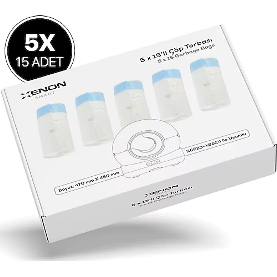 Xenon Smart Otomatik Kedi Tuvaleti Çöp Poşeti 75 Adet, X8623, X8624 ve X8620 Uyumlu Yedek Atık Poşeti (X8779)