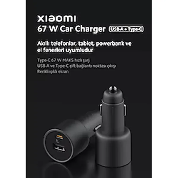 Xiaomi 67W Hyper Car Charger (USB-A + Type-C) Araç Çakmaklık Hızlı Şarj Aleti