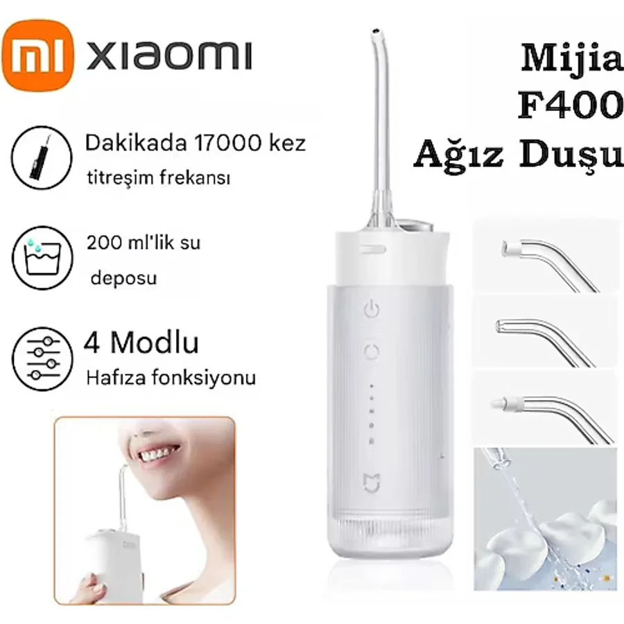 Xiaomi Mijia F400 Şarjlı Ağız Duşu ve Diş Temizleme Cihazı - Yeni Teknoloji Cloud Sensing ile Hassas Diş Eti Bakımı - 100 Gün Şarj Süresi - Ipx7 Su Geçirmez - Diş Teli Uyumlu - Beyaz