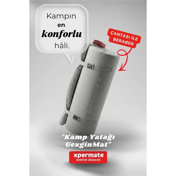 XPERMATE GezginMat Kamp Yatağı Taşıma Çantalı Kamp Matı Fermuarlı Kamp Minderi Çadır Matı Su itici Kumaş 70x180x6cm