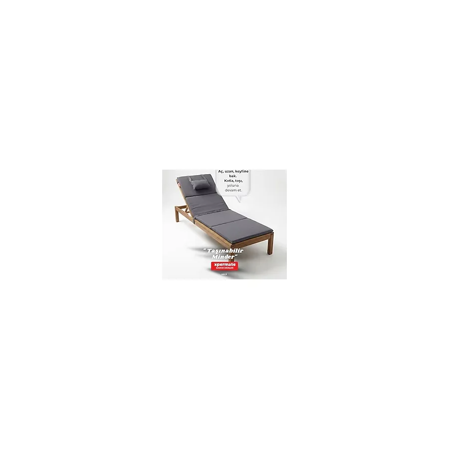Xpermate Katlanır Kamp Matı Şezlong Minderi Taşınabilir Kamp Yatağı Su Itici Kumaş 180X60X2 - Gri
