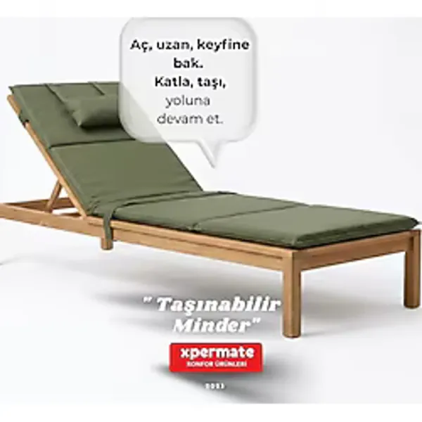 Xpermate Katlanır Kamp Matı Şezlong Minderi Taşınabilir Kamp Yatağı Su Itici Kumaş 180X60X2 - Yeşil