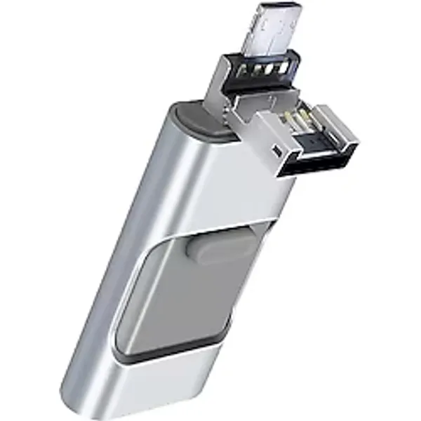 Xspring Flash Sürücü, 256GB USB Bellek Sürücüsü, Harici Genişletilebilir USB Bellek Çubuğu, 3'ü 1 Arada Bellek Depolama Sürücüsü, Cep Telefonu ve Bilgisayarlar ile Uyumlu (Gümüş)