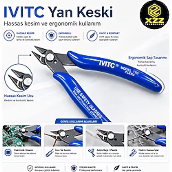 Xzz Technology Ivıtc Mini Yan Keski model 170 Tel Kesme Makası Kablo Kesici Elektronikçi Tipi Mavi