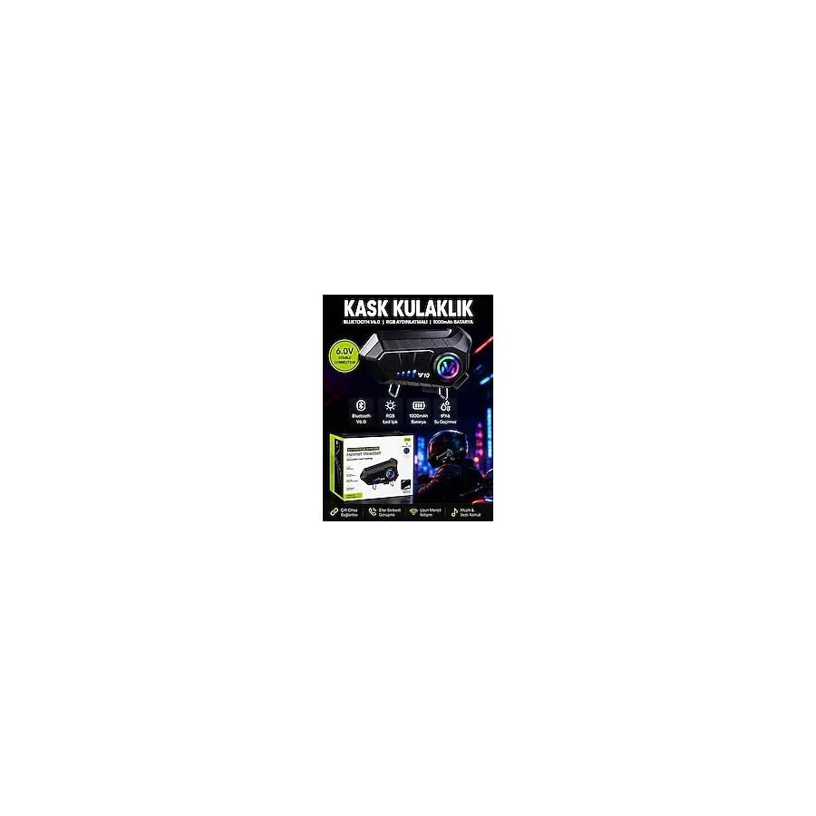 Y0010 Ipx6 Su Geçirmez Rgb Sesli Asistan Hd Ses 5.3 Bluetooth Wireless Interkom Kask Kulaklığı - Kırmızı