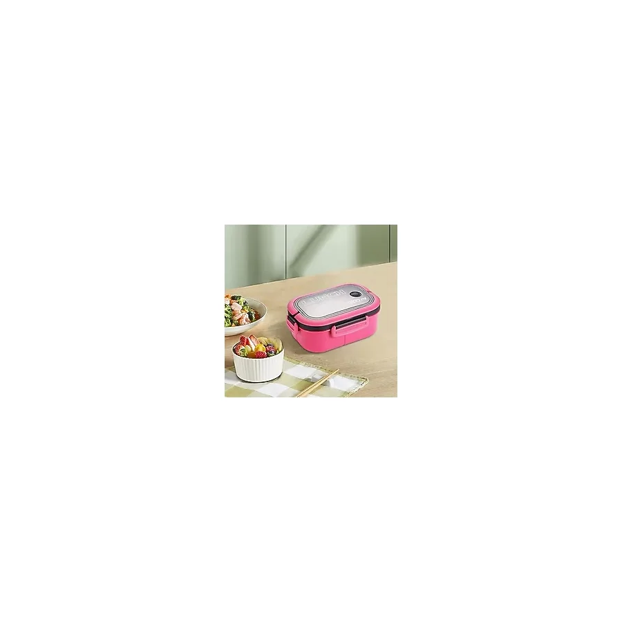 Yağmur Store 1200 ml 2 Katlı 6 Bölmeli Bpa'sız Pp Plastik Sefer Tası ve Beslenme Çantası - Hava Kilitli Lunch Box, Çatal ve Kaşık Dahil (Pembe) - 0,5 x 7 cm