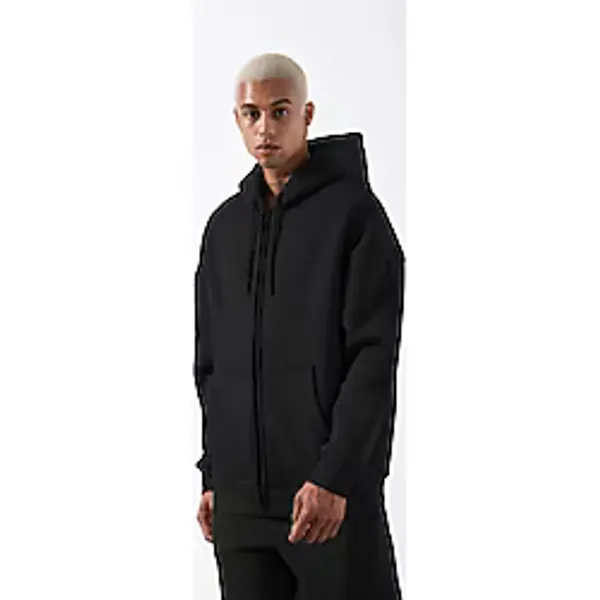 YAKAMEL Erkek SİYAH Fermuarlı Kapşonlu Kanguru Cep Basic Sweatshirt Hırka