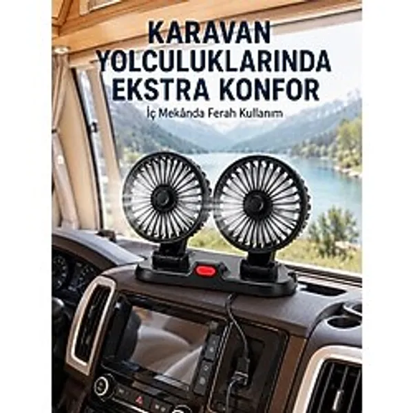 Yaman Market USB Bağlantılı Çift Başlıklı Araç Içi Soğutma Vantilatörü - KB002H-6H7M57 - Çok Renkli