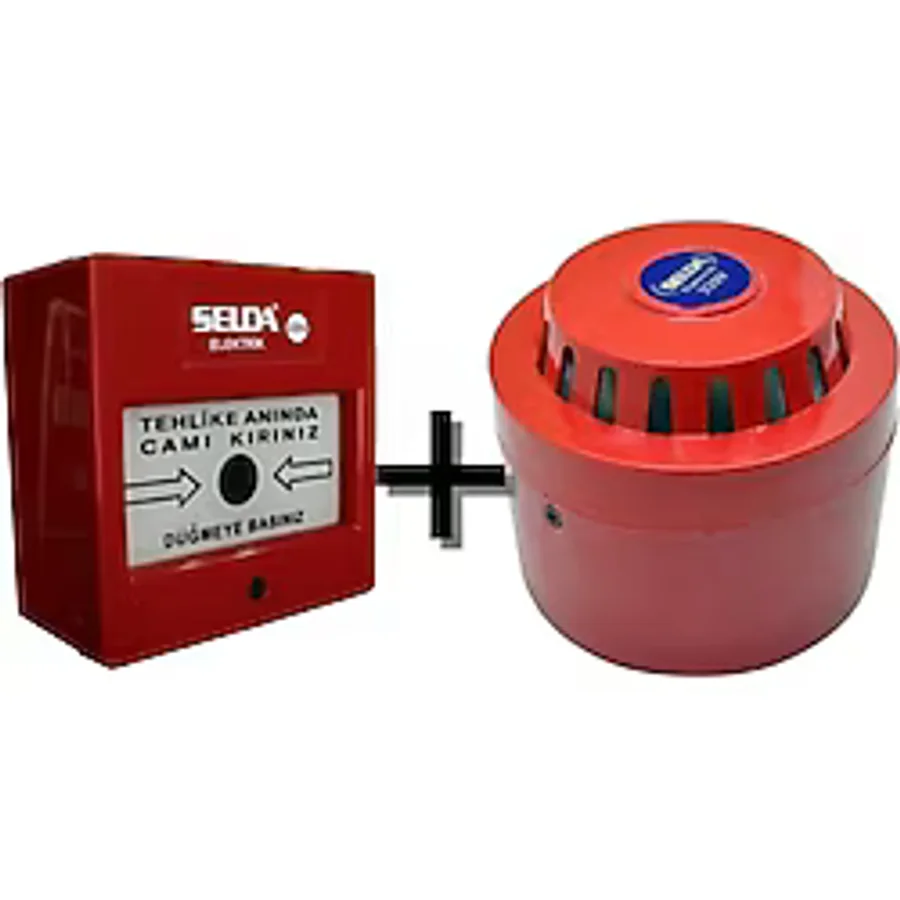 Yangın Alarm Ihbar Ikaz Sireni Ve Butonu 2'li Set
