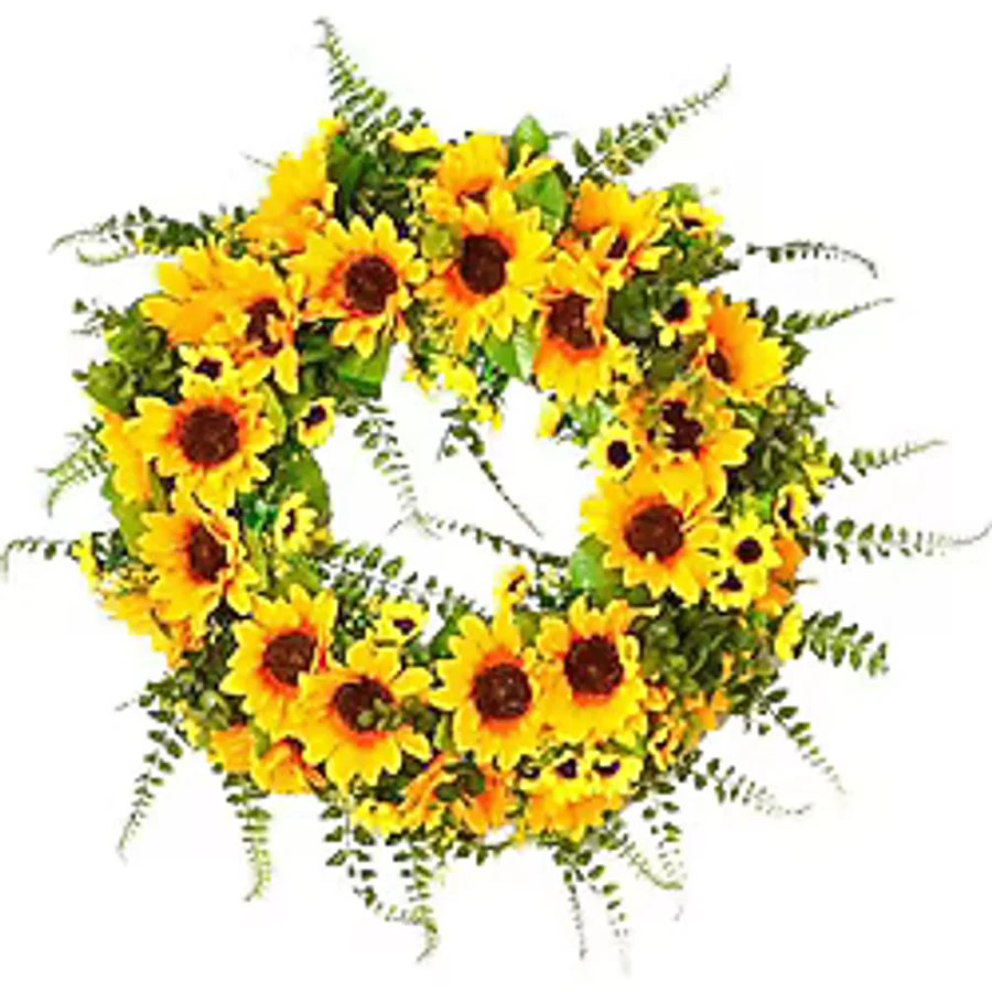 Yapay Çiçek Kapı Süsü Ay Çiçeği ve Kuşkonmaz Sunflower Yılbaşı Kapı Çelengi
