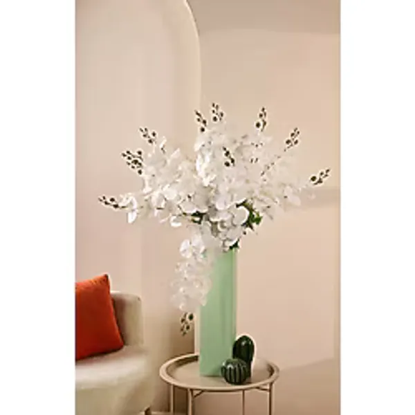 Yapay Çiçek Marketim Beyaz Yapay Orkide Çiçeği Tek Dal Premium Canlı Islak Dokulu Dekoratif Vazo Çiçeği 98 cm