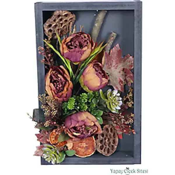 Yapay Çiçek Sitesi Ahşap Çerçeveli Yapay Çiçek Duvar Tablo 25x40 cm Model 1