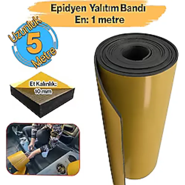 Yapışkanlı (10 MM EN:100 CM X 5 MT) Araç Oto Motor Ses Isı Yalıtım Izolasyon Bandı Kauçuk Sünger