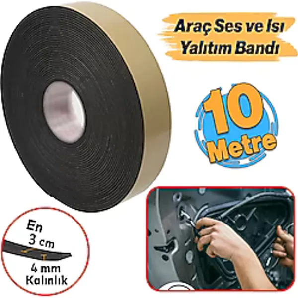 Yapışkanlı Araç Oto Ses Isı Yalıtım İzolasyon Bandı Bant Epidyen Sünger En 30 Mm Kalın 4 Mm 10 Metre
