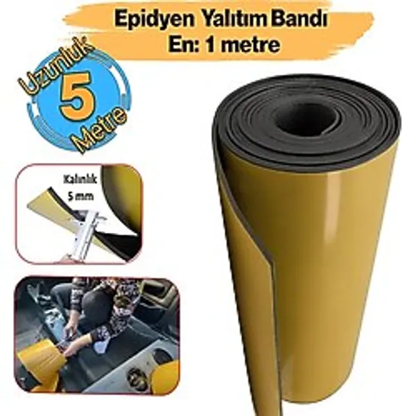 Yapışkanlı Araç Ses Isı Yalıtım İzolasyon Bandı En:100 Cm Kalınlık:5 Mm Uzunluk 5 Metre Kauçuk Sünger