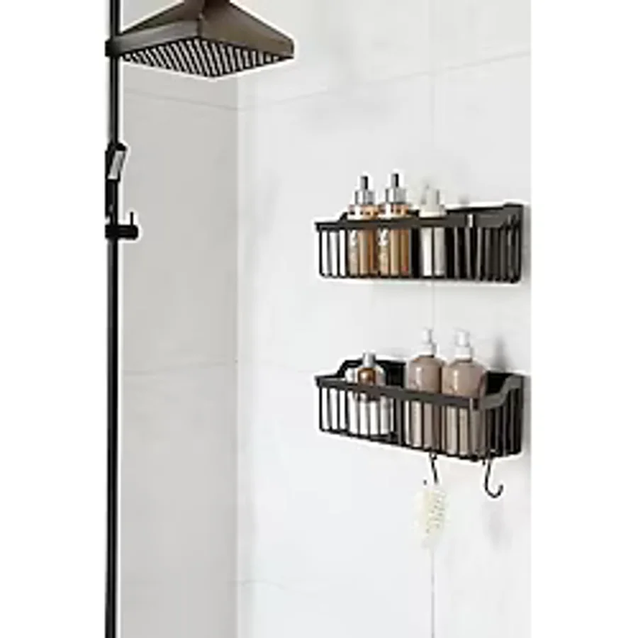 Yapışkanlı Banyo Rafı 2'li Banyo Düzenleyici Duş Rafı Kanca Askılı Organizer Şampuanlık Plastik