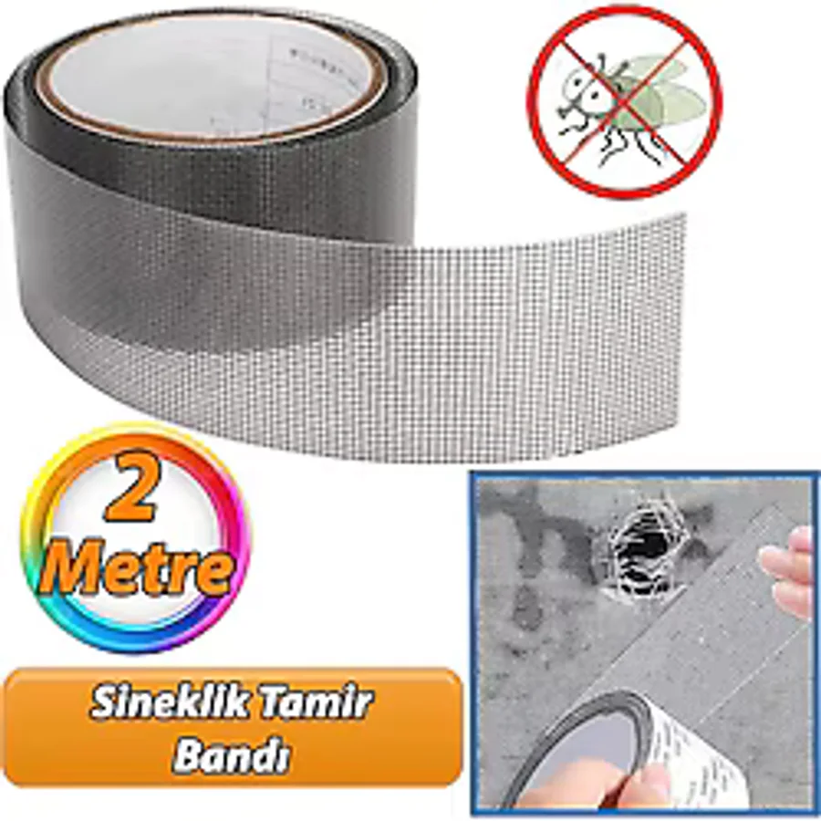 Yapışkanlı Sineklik Tülü Tamir Bandı Yırtık Kopmuş Delik Fiber Tül Yapıştırma Siyah 48 Mm X 2 Metre