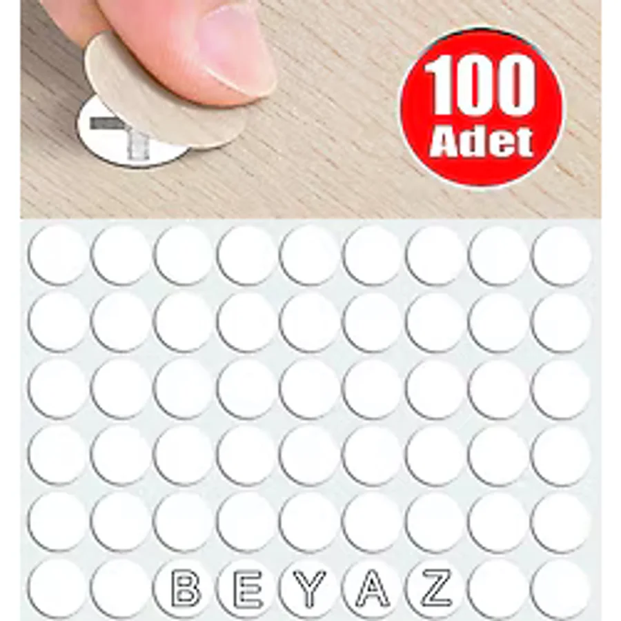 Yapışkanlı Tıpa Mobilya Dolap Vida Gizleme Yapıştırma Kapağı Beyaz-100 Adet