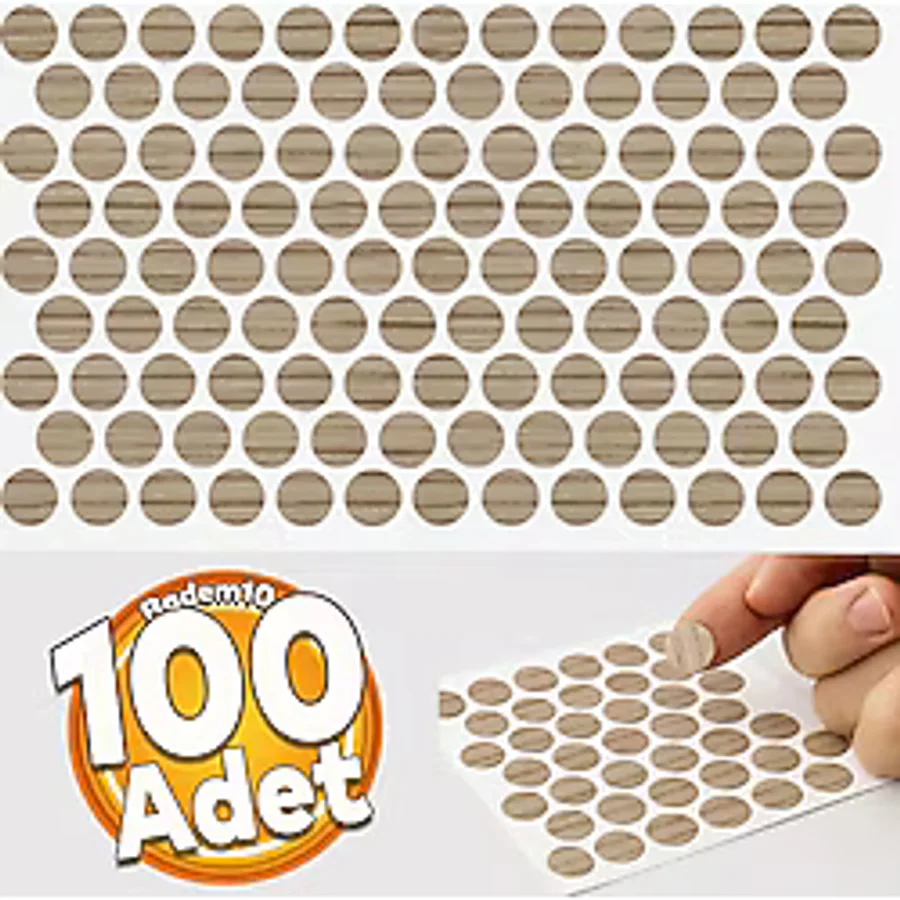 Yapışkanlı Vida Tapası Tıpası 100 Adet Açık Kübik Ceviz Renk Mobilya Vida Delik Kapatıcı Kapama Seti