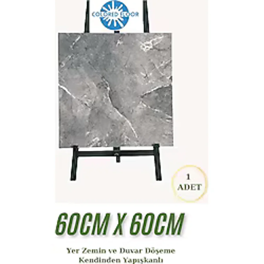 Yapışkanlı Yer Zemin Ve Duvar Kaplama Paneli Arkası Kauçuklu 60X60cm Banyo Salon Floor Pvc Panel 617