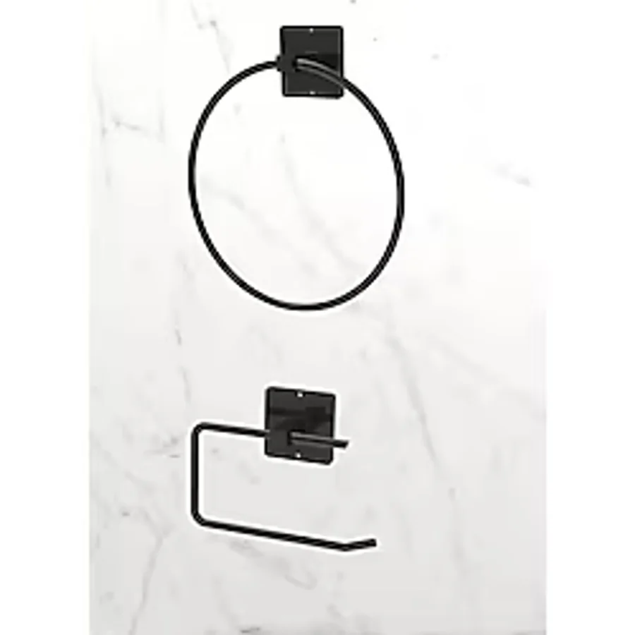 Yapışkanlı Yuvarlak Havluluk Havlu Askısı Ve Tuvalet Wc Kağıtlık Pratik Banyo 2'li Set