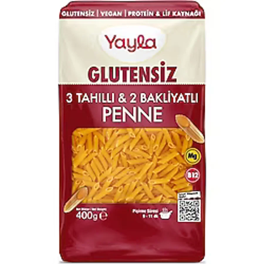Yayla Glutensiz 3 Tahıllı ve 2 Bakliyatlı Penne Makarna 400 G