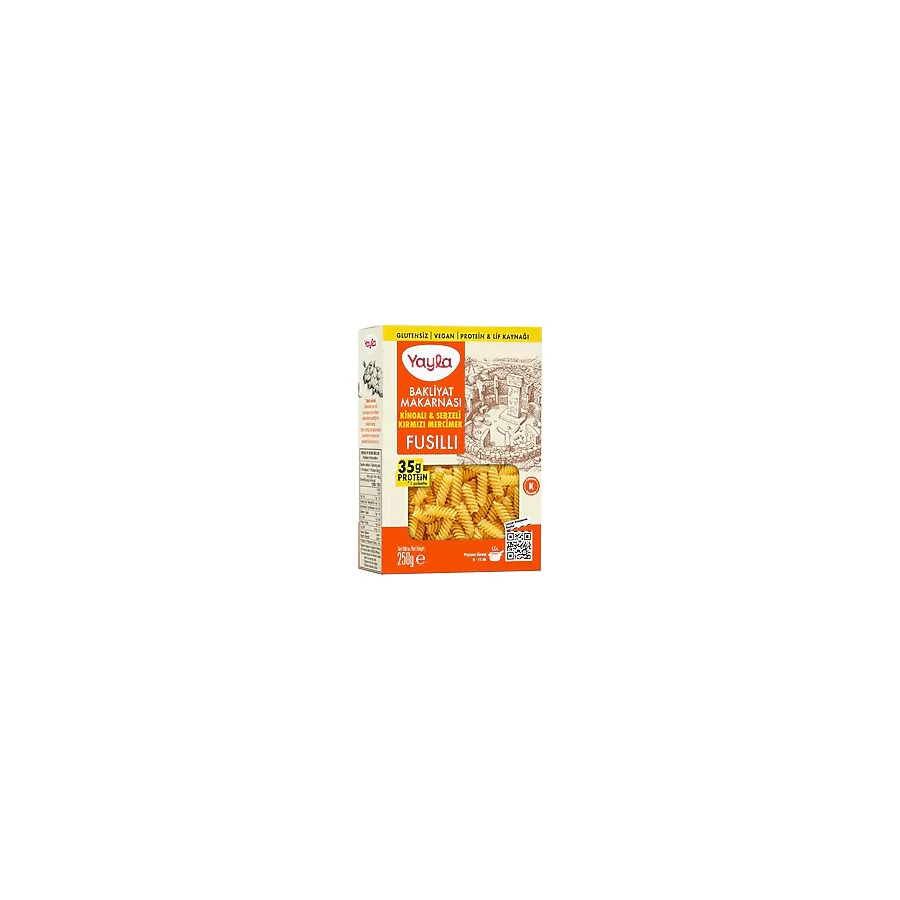 Yayla Kinoalı ve Sebzeli Kırmızı Mercimek Fusilli Bakliyat Makarnası 250 gr