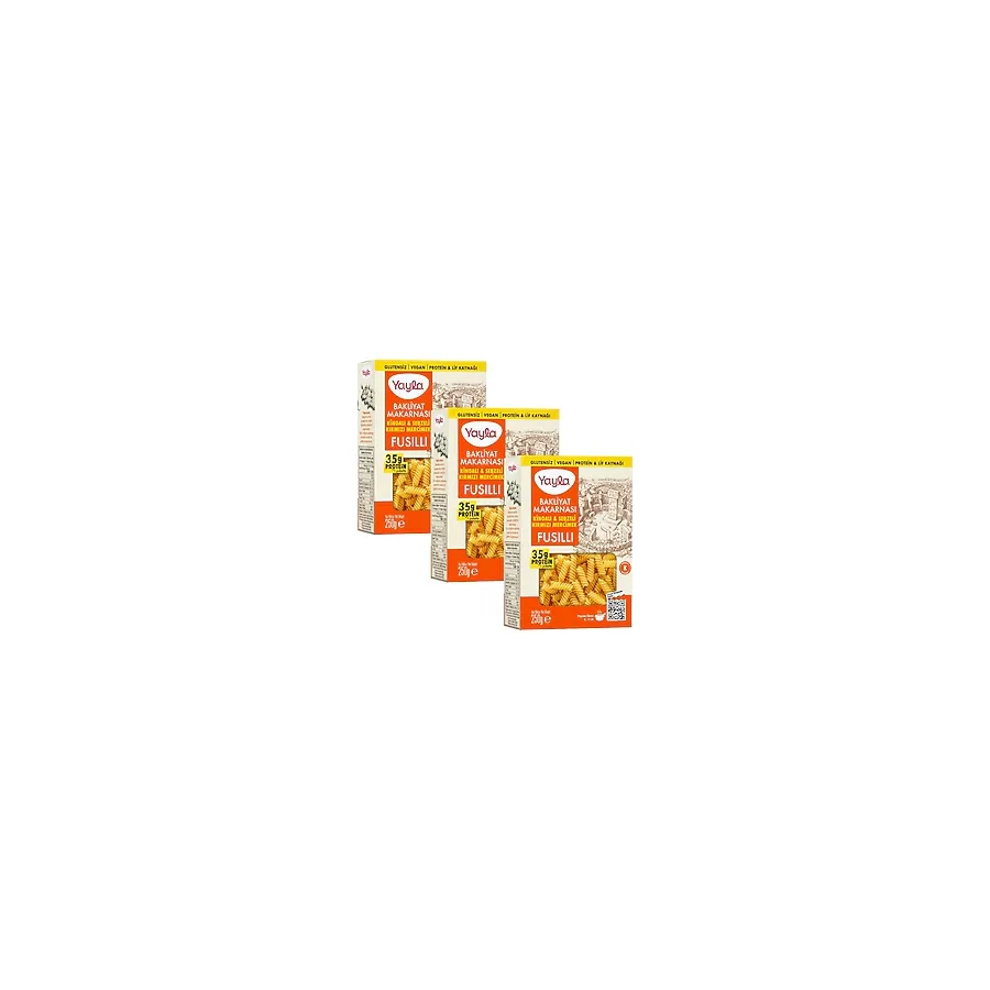Yayla Kinoalı ve Sebzeli Kırmızı Mercimek Fusilli Bakliyat Makarnası 250 g x3