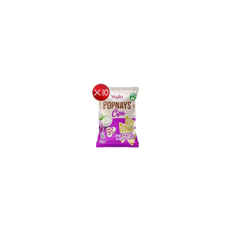 Yayla Popnays Cips Ekşi Krema ve Soğan Çeşnili Mısır ve Pirinç Patlağı 80 g x10