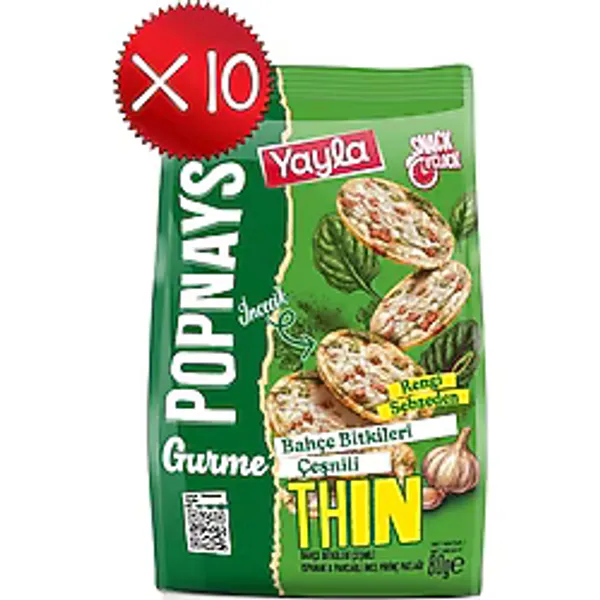 Yayla Popnays Gurme Bahçe Bitkileri Çeşnili Ispanak ve Pancarlı İnce Pirinç Patlağı 80 g x10