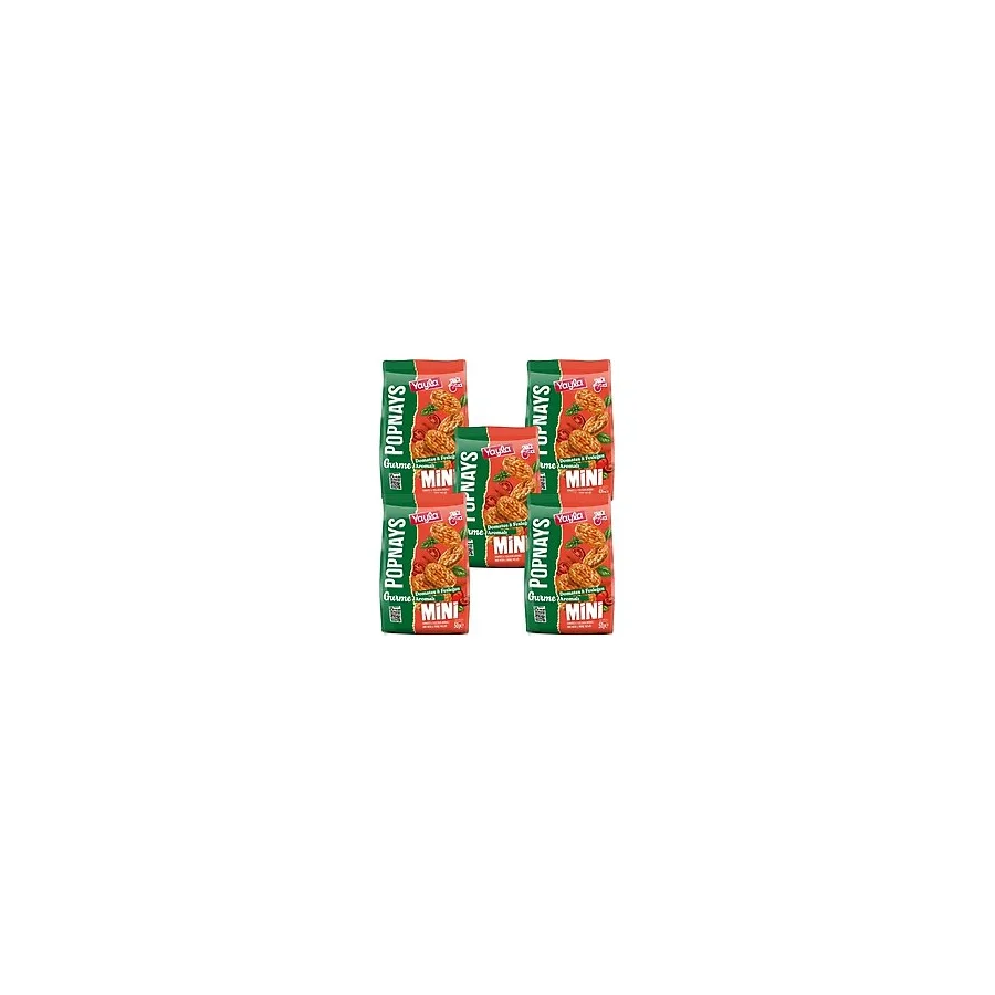 Yayla Popnays Gurme Domates ve Fesleğen Aromalı Mini Mısır ve Pirinç Patlağı 50 g x5