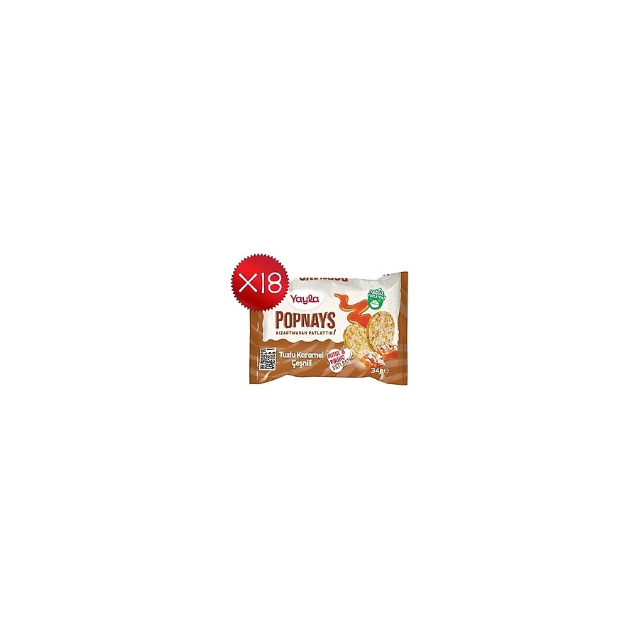 Yayla Popnays Tuzlu Karamel Çeşnili Mısır ve Pirinç Patlağı 34 G X18 - 612 gr