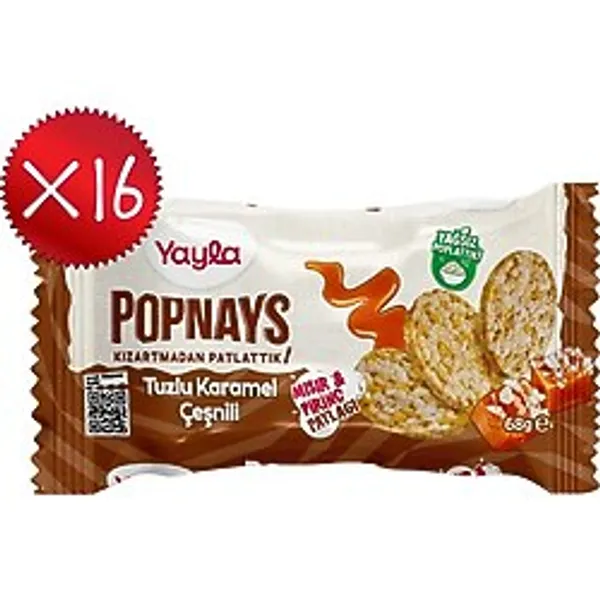 Yayla Popnays Tuzlu Karamel Çeşnili Mısır ve Pirinç Patlağı 68 g x16
