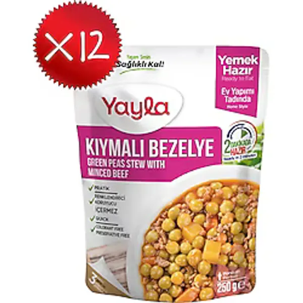 Yayla Yemek Hazır Kıymalı Bezelye 250 gr X12 - 3 kg