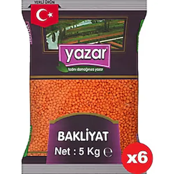 Yazar Yerli Kırmızı Mercimek 5 kg x 6 Adet - 30 kg