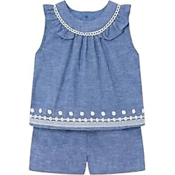 Yazlık Kız Bebek Bluz Şort Set Mavi 84 12AY
