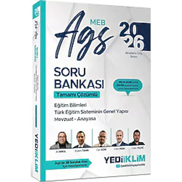Yediiklim 2026 MEB AGS Eğitim Bilimleri Türk Eğitim Sisteminin Genel Yapısı Mevzuat Anayasa Tamamı Çözümlü Soru Bankası