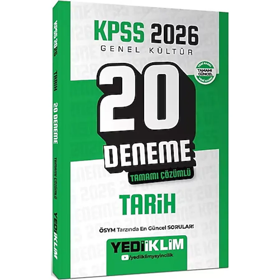 Yediiklim Yayınları 2026 KPSS Genel Kültür Tarih Tamamı Çözümlü 20 Deneme