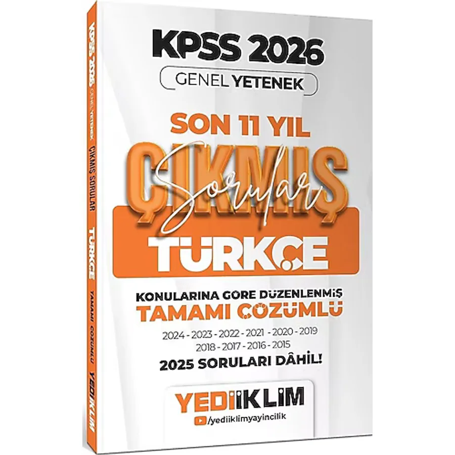 Yediiklim Yayınları 2026 KPSS Genel Yetenek Türkçe Konularına Göre Tamamı Çözümlü Son 11 Yıl Çıkmış Sorular