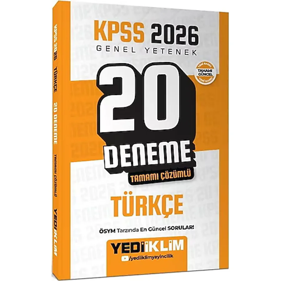 Yediiklim Yayınları 2026 KPSS Genel Yetenek Türkçe Tamamı Çözümlü 20 Deneme