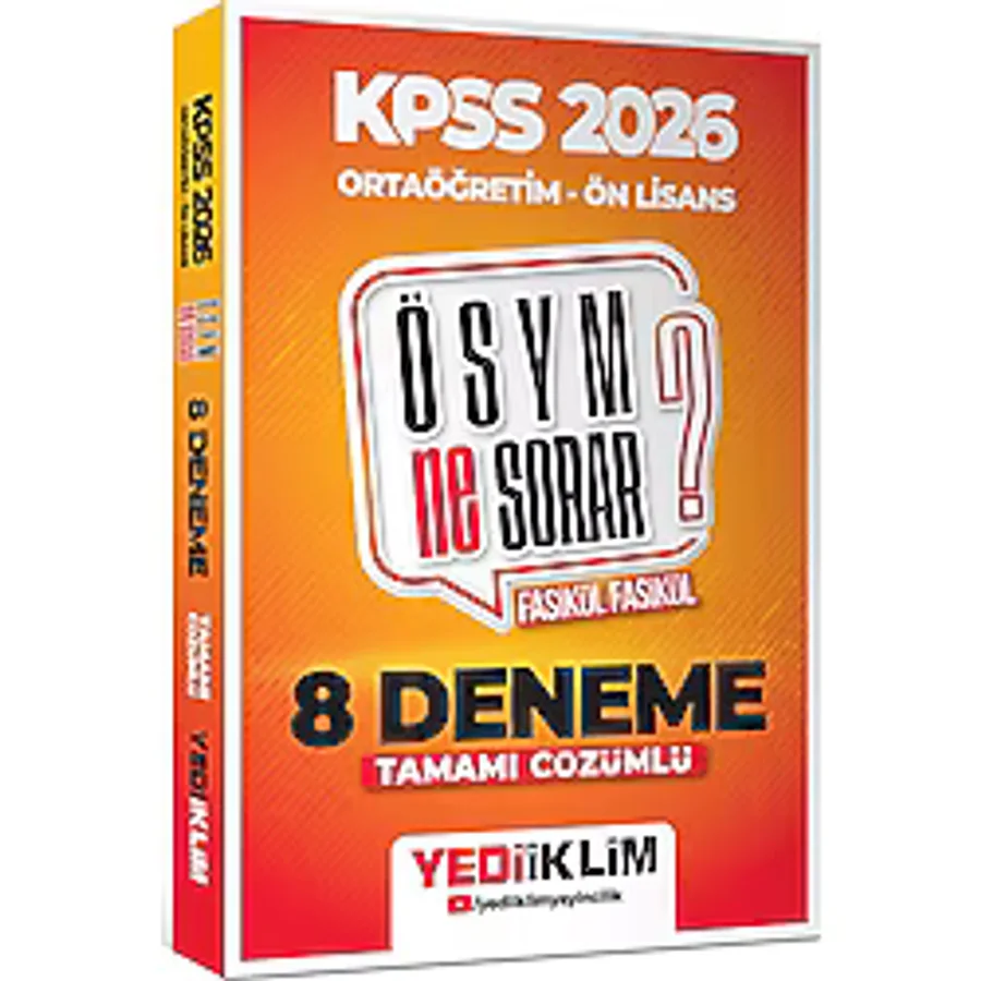 Yediiklim Yayınları 2026 KPSS ÖSYM NE SORAR Ortaöğretim Ön Lisans Tamamı Çözümlü Fasikül 8 Deneme