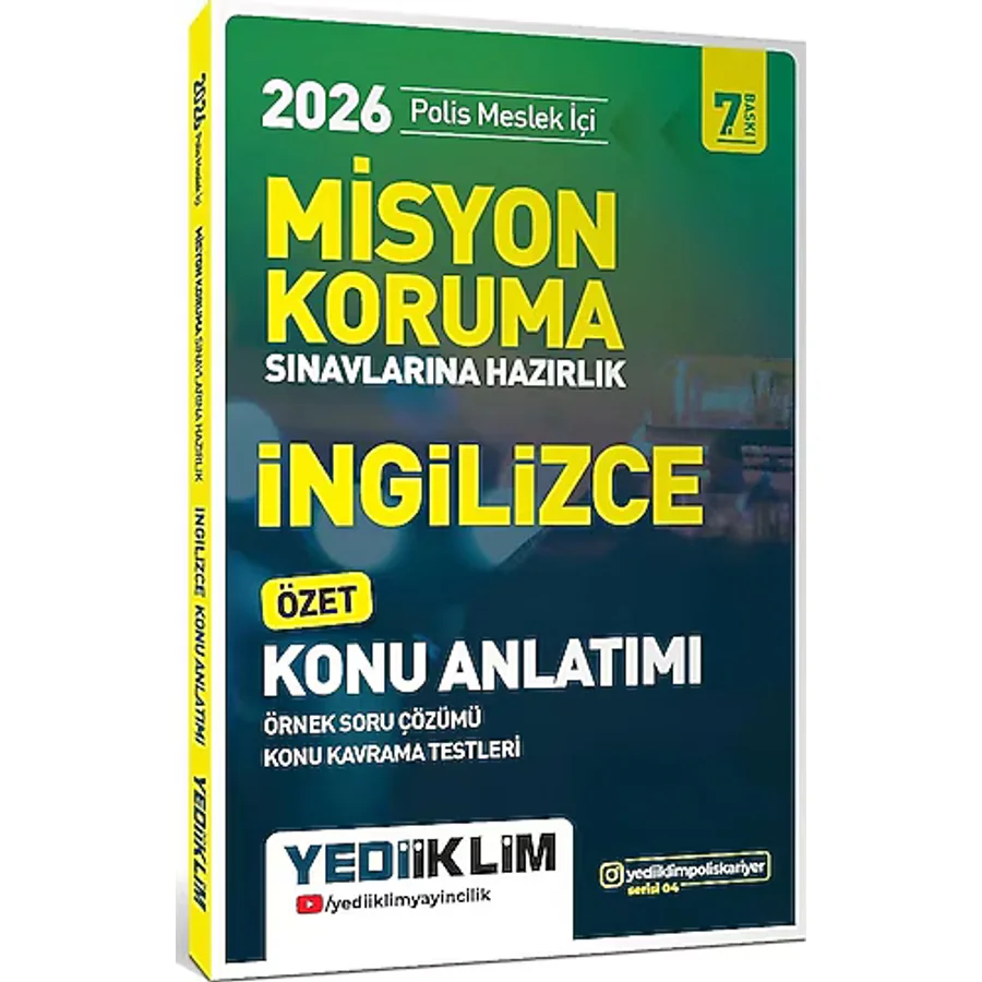 Yediiklim Yayınları 2026 Polis Meslek İçi Misyon Koruma Sınavlarına Hazırlık İngilizce Konu Anlatımlı Soru Bankası