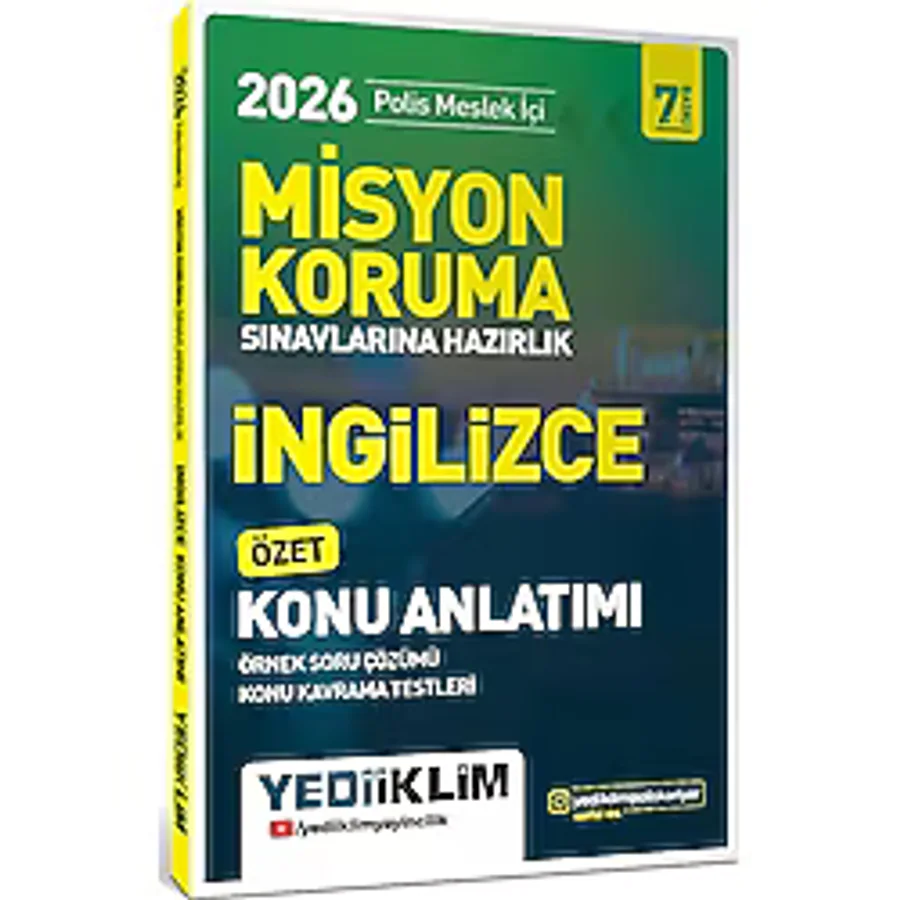 Yediiklim Yayınları 2026 Polis Meslek İçi Misyon Koruma Sınavlarına Hazırlık İngilizce Konu Anlatımlı Soru Bankası