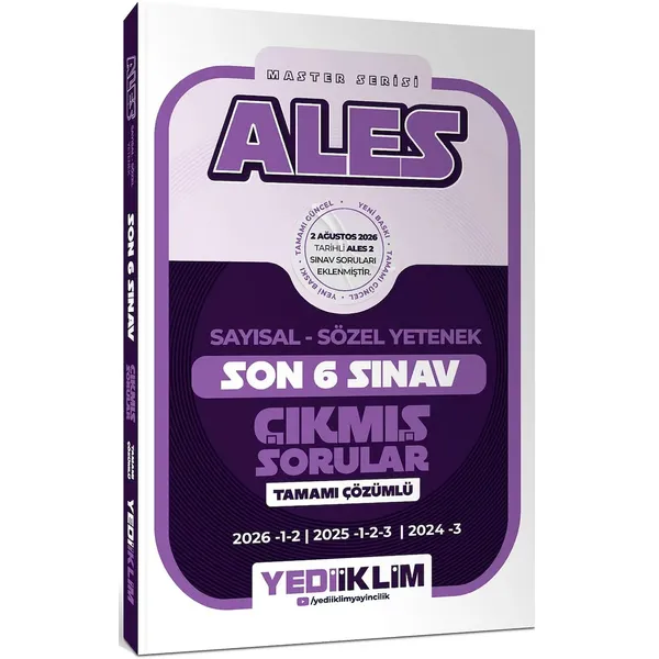 Yediiklim Yayınları ALES Master Serisi Sayısal Sözel Yetenek Tamamı Çözümlü Son 6 Sınav Çıkmış Sorular