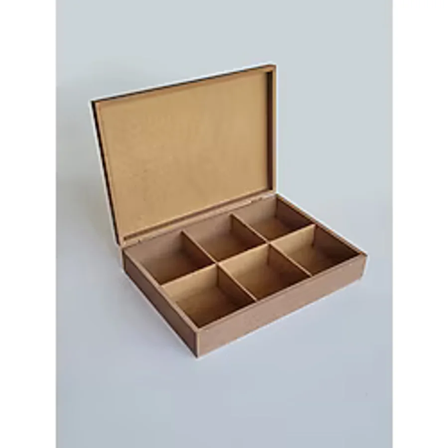 Yegane Concept Ham Mdf, Boyanabilir 6 Bölmeli Kutu, Takı Kutusu, Saat Kutusu, Dikiş Kutusu, Makyaj Kutusu - Kahverengi