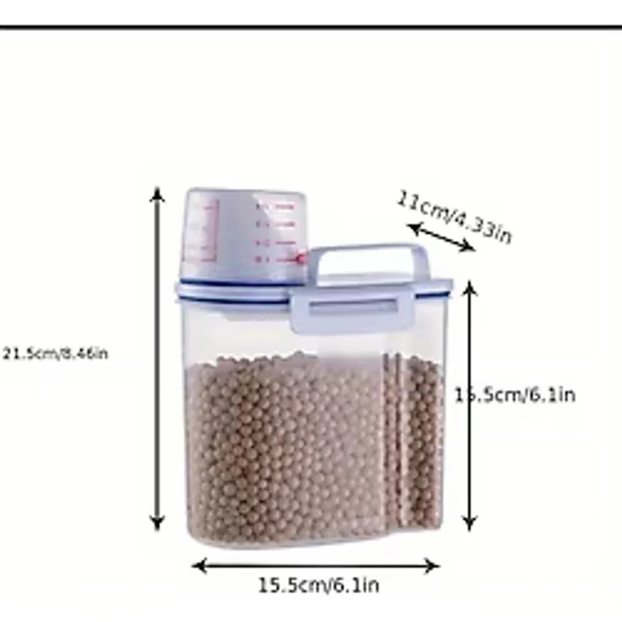 Yemci Petshop Mama Saklama Kabı Ölçü Bardaklı Şeffaf 1,5 kg