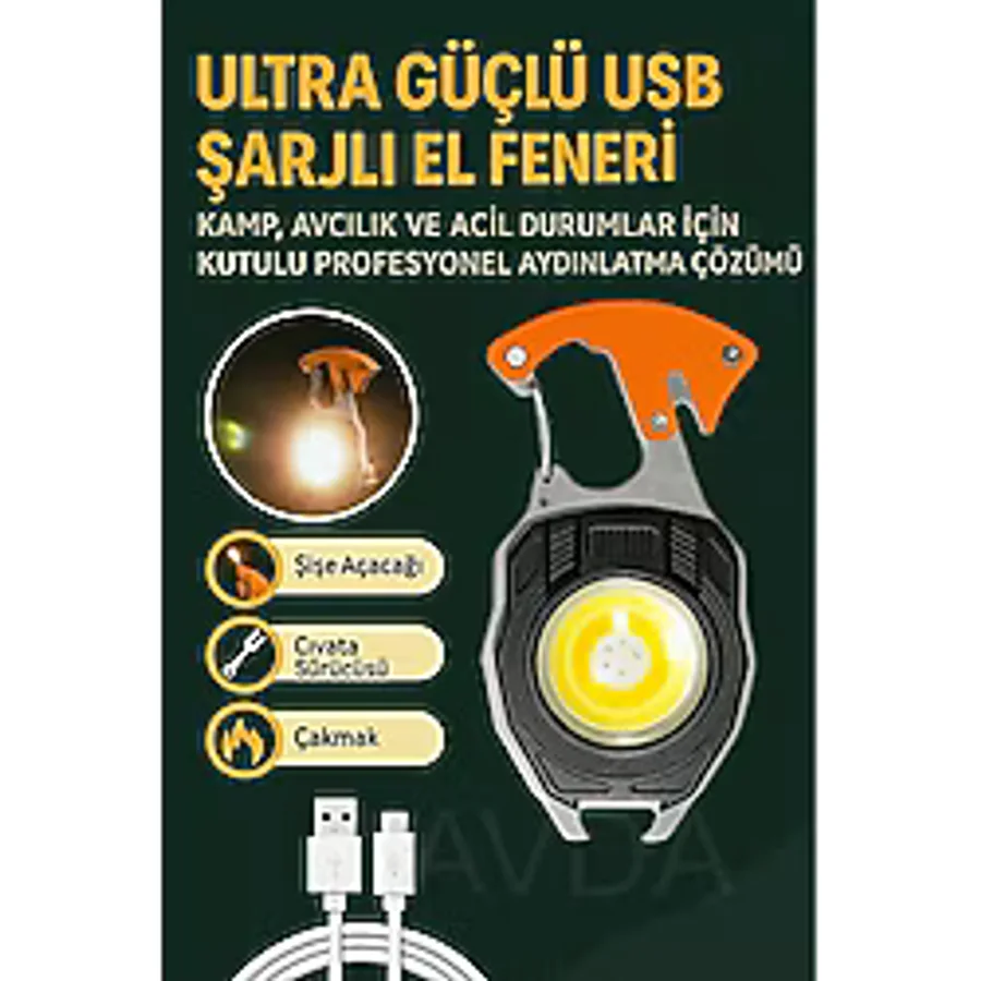 Yeni Nesil Kamp Feneri Çok Fonksiyonlu Fener Anahtarlık Usb Çakmaklı Cam Kırıcı Kemer Kesici Açacak