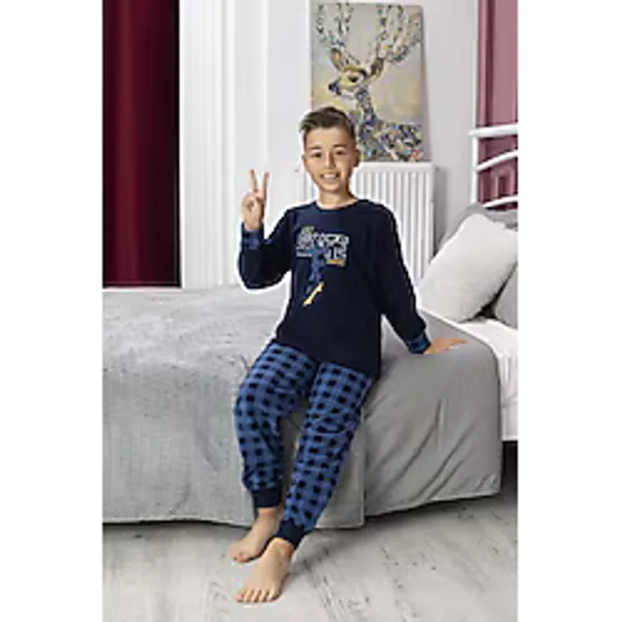 Yeni Sezon Sonbahar/kış Erkek Çocuk Skate Desenli Polar Pijama Takımı 4515-lacivert Lacivert