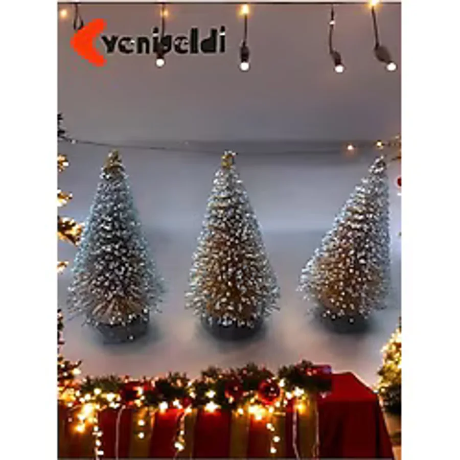 Yenigeldi 3 Adet 10 Cm Parıltılı Kahve Yılbaşı Ağacı,Yılbaşı Süsü T14, Kahverengi
